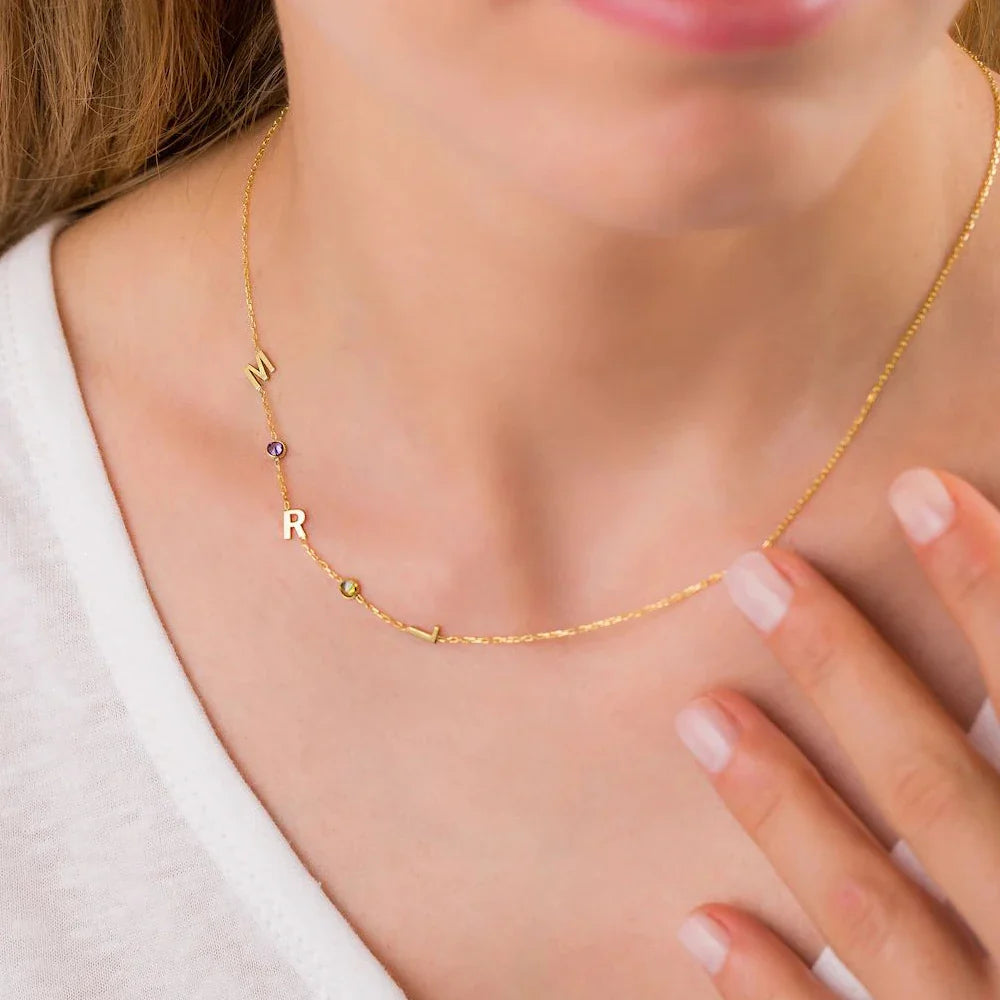 Sideway Initiaal & Geboortesteen Ketting