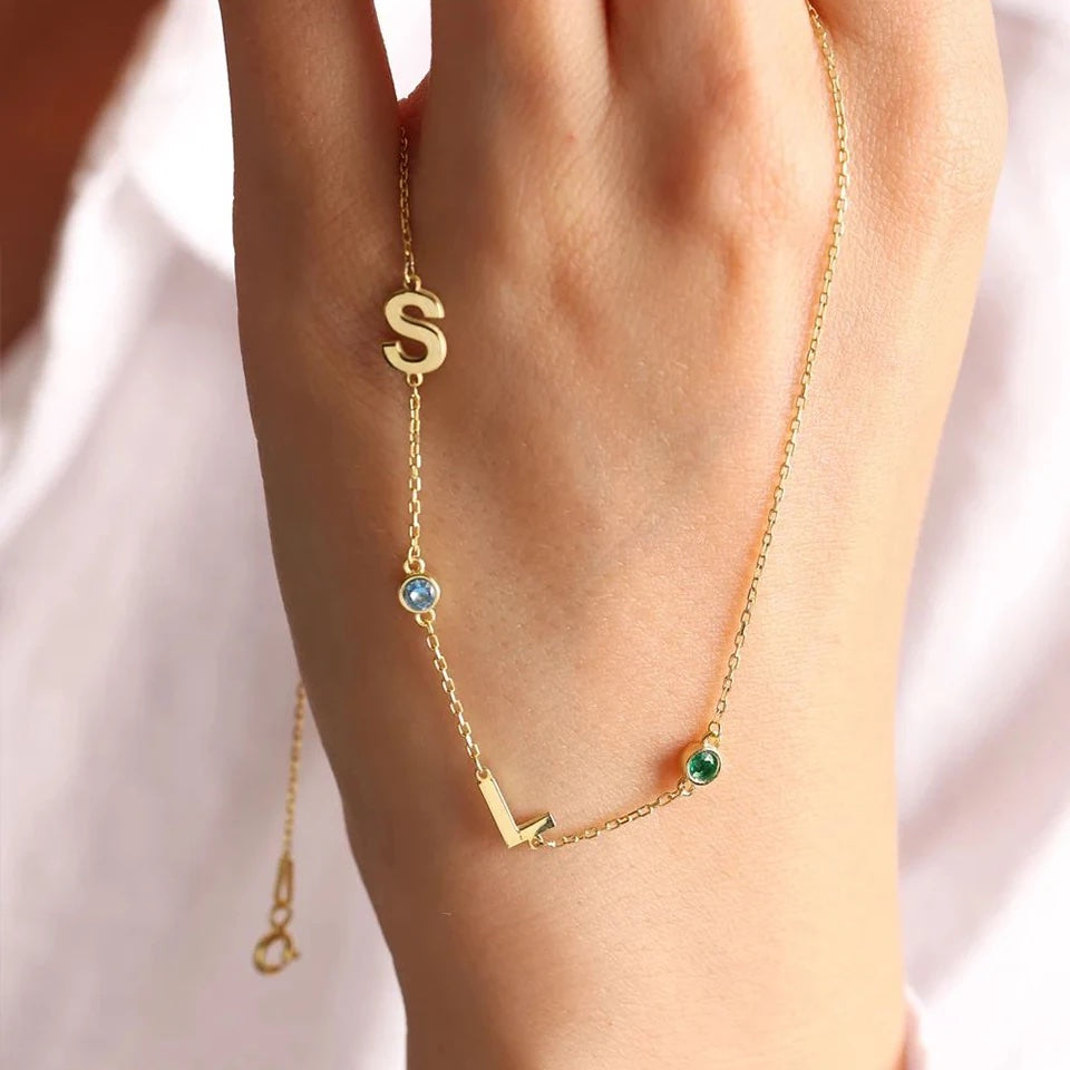 Sideway Initiaal & Geboortesteen Ketting