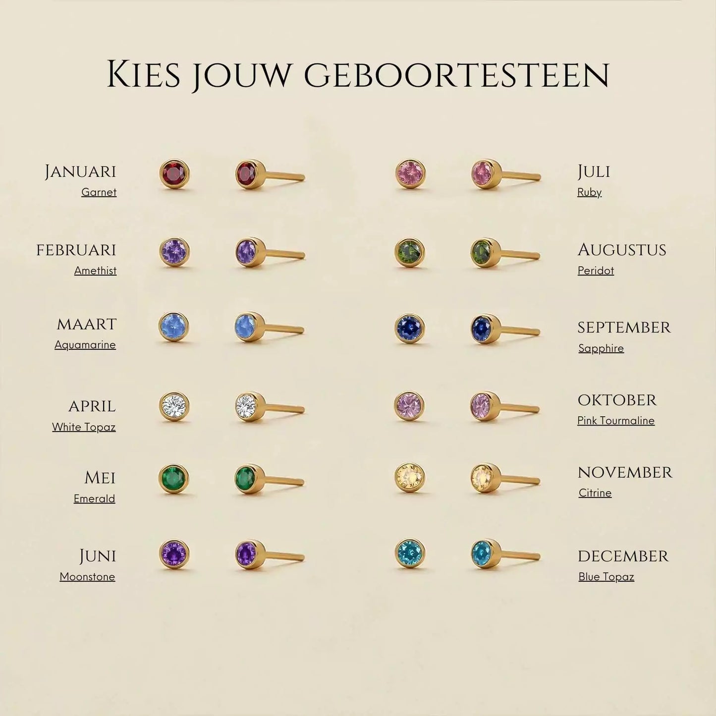 Geboortesteen Stud Oorbellen