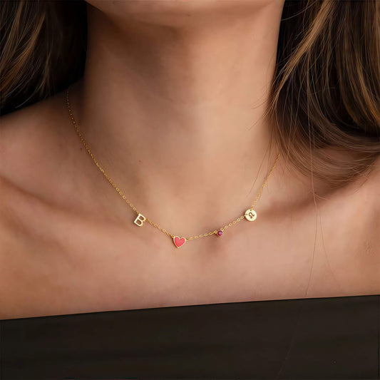 Initiaal Hartketting met Geboortesteen & Sterrenbeeld