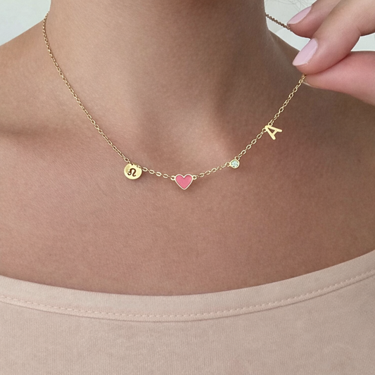 Initiaal Hartketting met Geboortesteen & Sterrenbeeld
